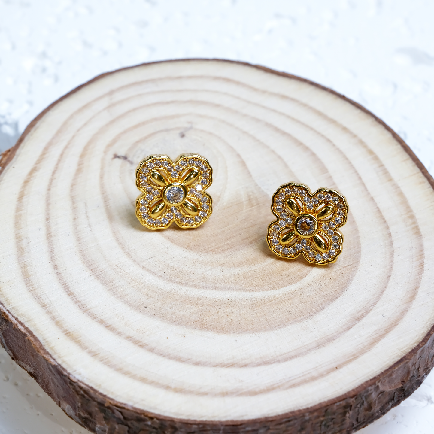 Four-Leaf Clover Diamond-Shaped Stud Earrings