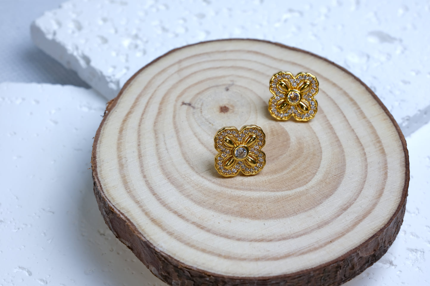 Four-Leaf Clover Diamond-Shaped Stud Earrings
