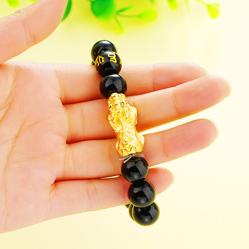 Imitation Obsidian Gold Phoenix Charm Bracelet