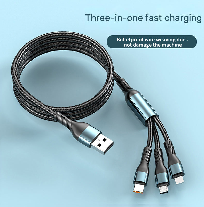 120W Super Fast Charging Tri-Head Braided Data Cable
