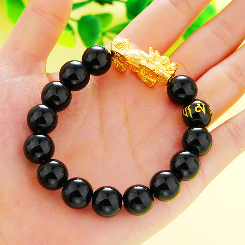Imitation Obsidian Gold Phoenix Charm Bracelet