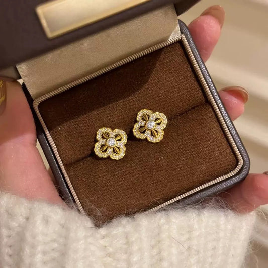 Four-Leaf Clover Diamond-Shaped Stud Earrings