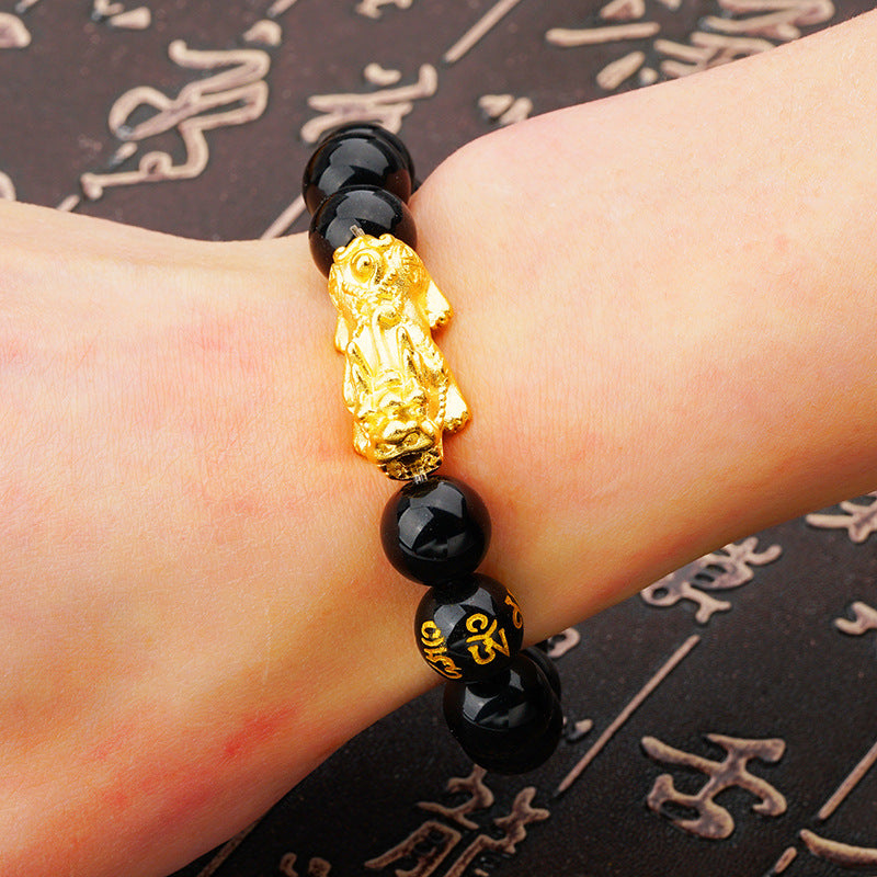 Imitation Obsidian Gold Phoenix Charm Bracelet