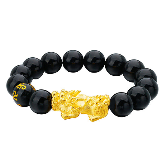 Imitation Obsidian Gold Phoenix Charm Bracelet