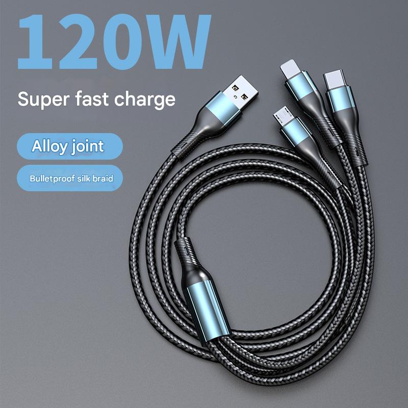 120W Super Fast Charging Tri-Head Braided Data Cable