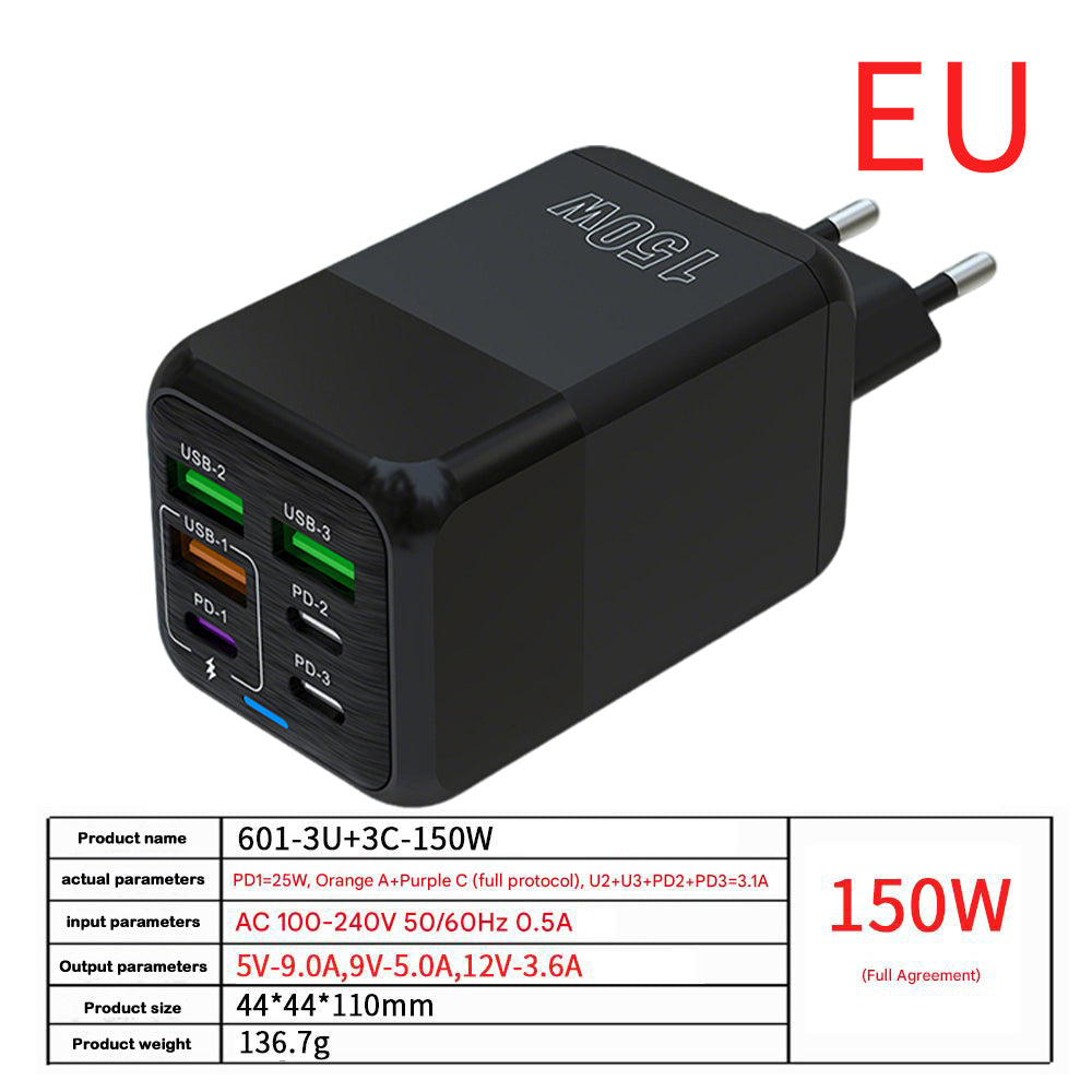 150W Multi-port Charger With 3 USB + 3 PD Ports