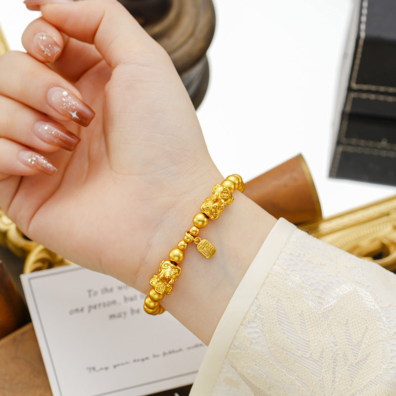 Fortune-Bringing Auspicious Character Puxiu Gold Beads Bracelet