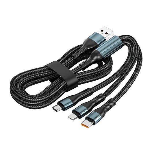 120W Super Fast Charging Tri-Head Braided Data Cable