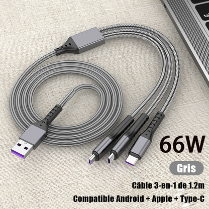 5A Fast Charging Tri-Port Data Cable