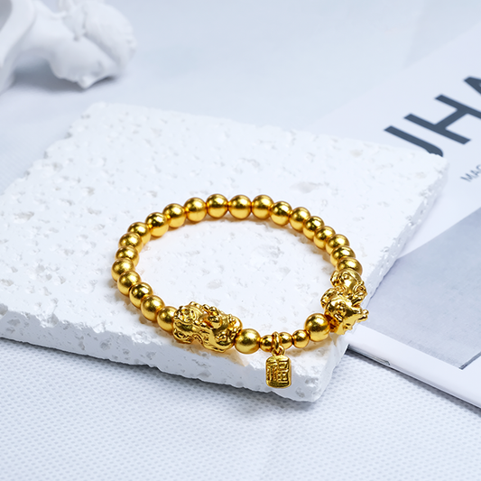 Fortune-Bringing Auspicious Character Puxiu Gold Beads Bracelet