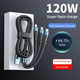 120W Super Fast Charging Tri-Head Braided Data Cable