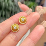 Diamond-Studded Sunflower Stud Earrings