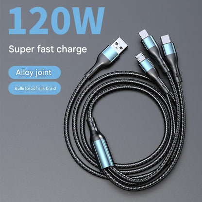 120W Super Fast Charging Tri-Head Braided Data Cable