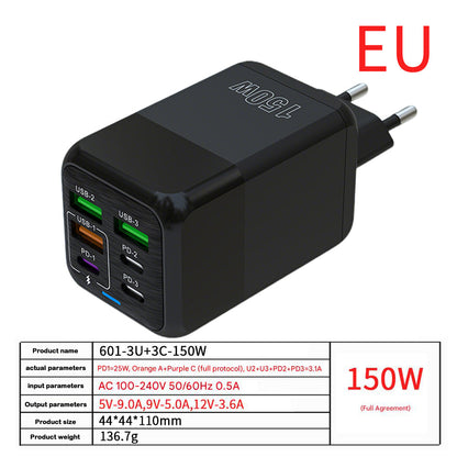 150W Multi-port Charger With 3 USB + 3 PD Ports
