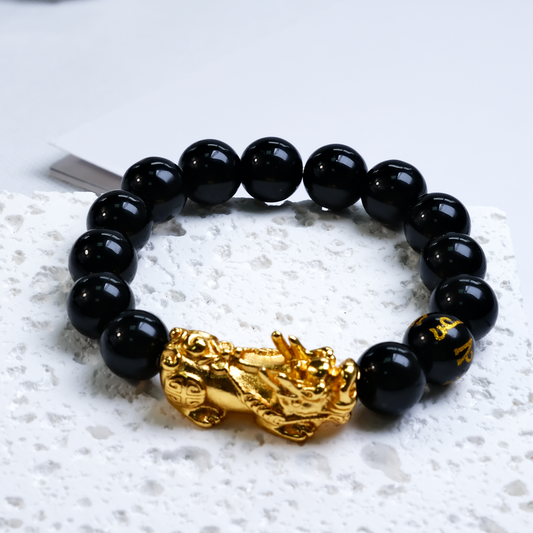 Imitation Obsidian Gold Phoenix Charm Bracelet